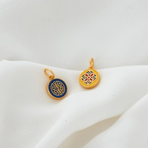 Chinese traditional enamel round pendants with longevity pattern and floral designs