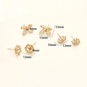 S925 silver needle stud earring base with zircon butterfly and crown settings
