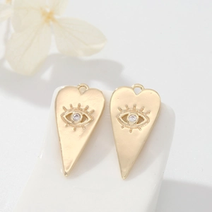 14K gold plated heart evil eye charms with cubic zirconia for DIY jewelry making