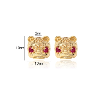 14k gold plated copper tiger head charm with zircon eyes for DIY jewelry making