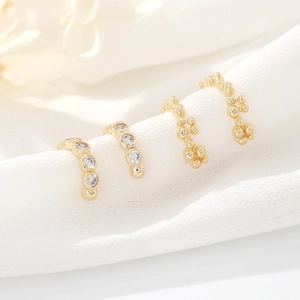 14k gold plated copper ear cuff set with letter C design and sparkling zircon stones