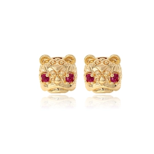 14k gold plated brass tiger head beads with red zircon eyes for DIY jewelry crafts