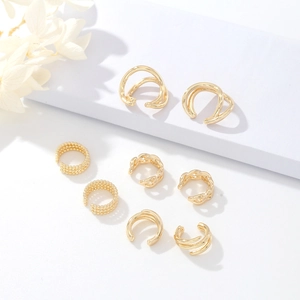 8pcs 14k gold plated ear cuff set with twisted and layered minimal minimalist designs