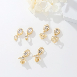 14k gold plated copper necklace clasp set with cubic zirconia in teardrop styles