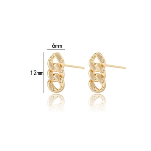 Pendientes de botón con cadena cubana de plata 925 dorada, dimensiones 12mm x 6mm