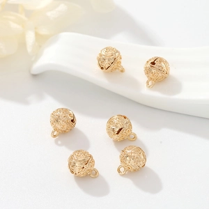 Detailed view of hollow gold-plated sunflower bell charms for DIY jewelry making