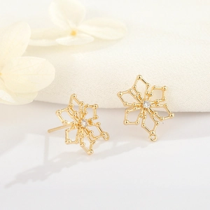Élégantes boucles d'oreilles flocon de neige dorées avec zircon et anneau pour DIY