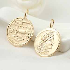 14K Gold Plated Copper Round Coin Pendant Vintage Portrait Commemorative Coin DIY Jewelry Making Accessories Hip Hop Style Pendants