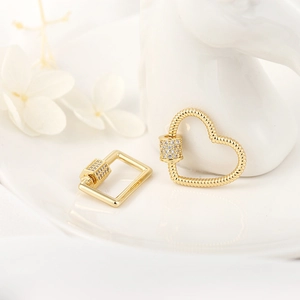 Fermoirs à vis dorés en forme de cœur et rectangle avec micro-cristaux pour bijoux