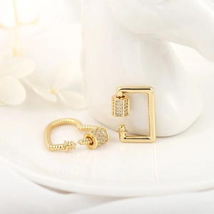 Fermoirs mousquetons cœur et carrés plaqués or 14K avec zircons pavés pour création bijoux