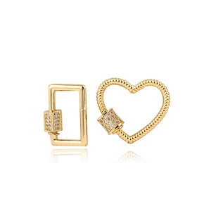 Fermoirs de bijoux carrés et cœurs avec zircons micro-pavés sur laiton plaqué or 14K
