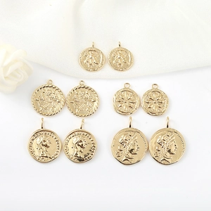 14k gold plated round coin pendants with embossed vintage relief for DIY jewelry