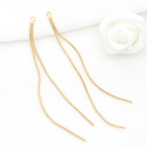 Elegant 14k gold double snake chain earrings with a delicate round hanging loop