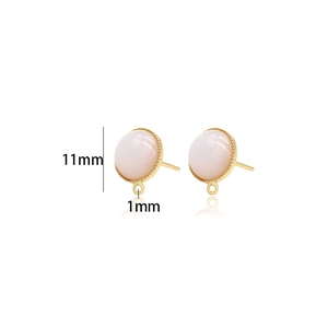 Détail de breloque de boucle d'oreille opale rose 11mm avec serti perlé doré et anneau 1mm