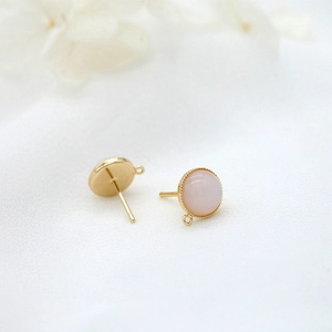 Boucles d'oreilles opale rose avec bordure dorée et boucles DIY pour création bijoux