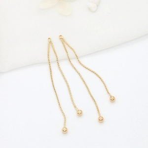 14k vergoldete Kupfer-Ohrring-Komponenten mit langen Drehkettchen und kleinen Perlen