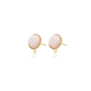 Boucles d'oreilles opale rose en argent S925 avec bordure dorée et boucles pour bijoux DIY