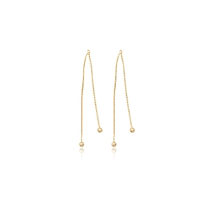 Minimalistische 14k vergoldete lange Kettenohrringe mit glatten goldenen Perlen