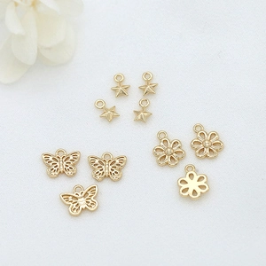 14K gold plated brass star butterfly and flower pendants for DIY jewelry making
