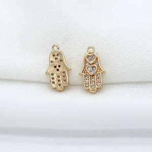 14K gold plated Hamsa Hand charm with cubic zirconia for DIY jewelry making