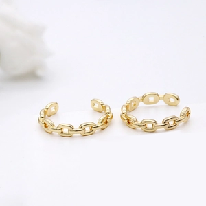Adjustable gold plated copper link rings with coin geometry design for women