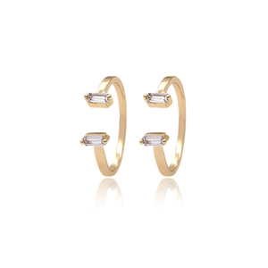 Elegant gold-tone leaf-style open rings featuring rectangular white zircon gemstones
