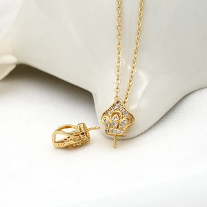 Detail of 14K gold plated S925 silver crown pendant with micro-set zircon for DIY jewelry