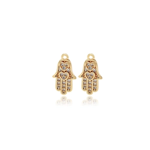 14K gold plated Hamsa Hand jewelry charms with pavé cubic zirconia for DIY jewelry