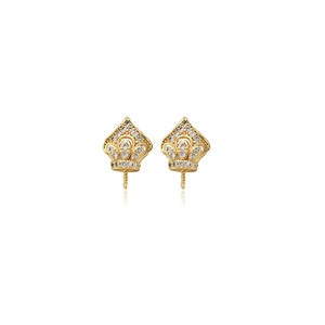 14K gold plated micro-paved zircon earring base for DIY jewelry making with white crystals