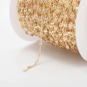 Chaîne en cuivre plaqué or 14K avec texture feuille sur bobine pour bijoux DIY