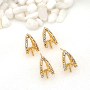 14K Gold Plated Brass Triangle Stud Earrings With 925 Sterling Silver Post Micro Pave Zircon DIY Artificial Pearl Setting Accessory