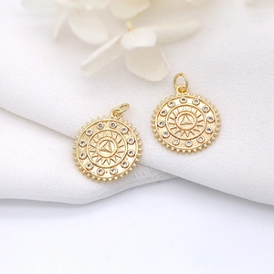 Golden round sunburst pendants with micro-set zircons for DIY jewelry making