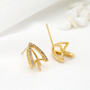 Elegant gold-plated umbrella geometric stud earrings with micro-inlaid zircon crystals