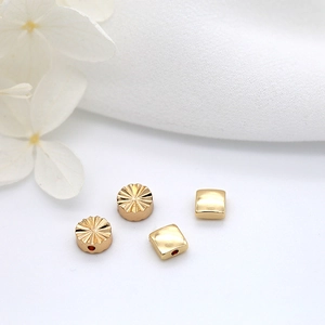 Golden brass 14K gold plated sunburst flat round beads and square spacer charms for DIY