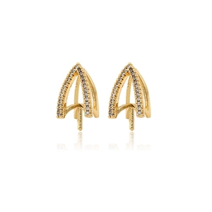 Elegant gold-plated umbrella earrings with micro-set zircon and pearl base mount