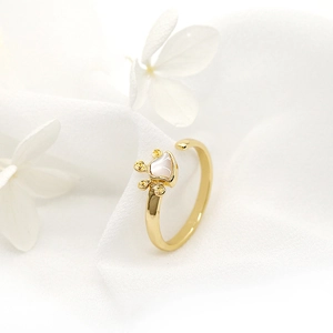 Minimalistische verstelbare 14K gouden ring met schelphart en kroonontwerp