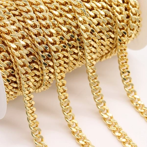 Macro shot of 7mm 14K gold plated copper chain roll for DIY jewelry and bag accessories