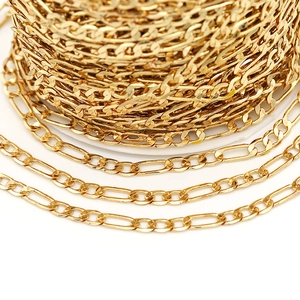 Chaîne Figaro en laiton plaqué or 14K en rouleau pour création de bijoux DIY et colliers