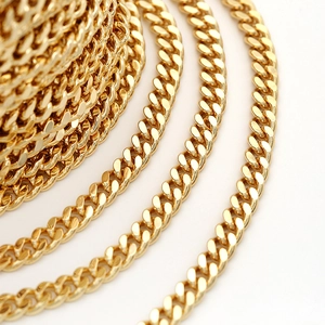 Glistening 14K gold plated 7mm thick brass Cuban link chain for DIY jewelry making