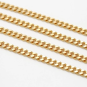 Detailed macro shot of 7mm 14K gold plated chunky Cuban link chains for DIY jewelry making