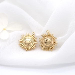 Golden sunburst round pendant in 14k plated copper for DIY jewelry making and necklaces