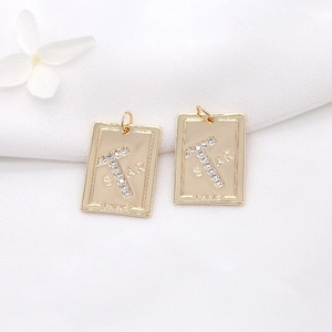 Colgante Rectangular Letra T de Cobre Chapado en Oro 14K DIY Joyería Strass Star Paris Grabado Para Mujer