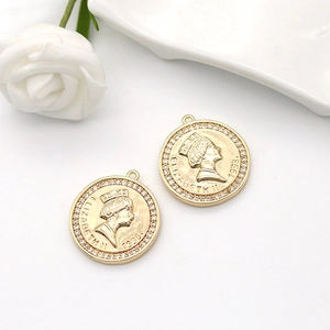 Pendentif pièce de monnaie en or 14 carats avec zircons pour colliers et boucles d'oreilles