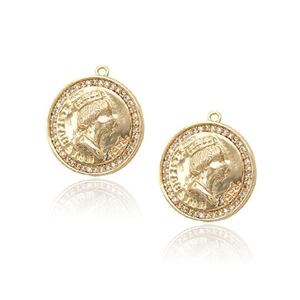 Pendentif pièce Reine Elizabeth plaqué or 14K serti de zircons étincelants