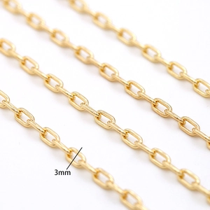 Close-up of 3mm gold-plated oval chain links for DIY necklaces and bracelet making