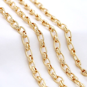Chaîne à maillons ovales en cuivre plaqué or 14 carats pour création de bijoux et colliers