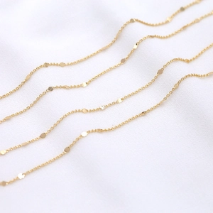 Minimalist 14K gold plated brass O-chain necklace with delicate sequin disc accents