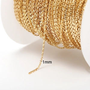 1mm gold-plated copper box chain spool for DIY jewelry making and necklace supplies