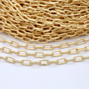 Polished oval link chain 14K gold plated brass for DIY necklace and jewelry making