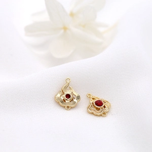 Golden flame cloud pendants with red stones and 14K gold plating for DIY earrings